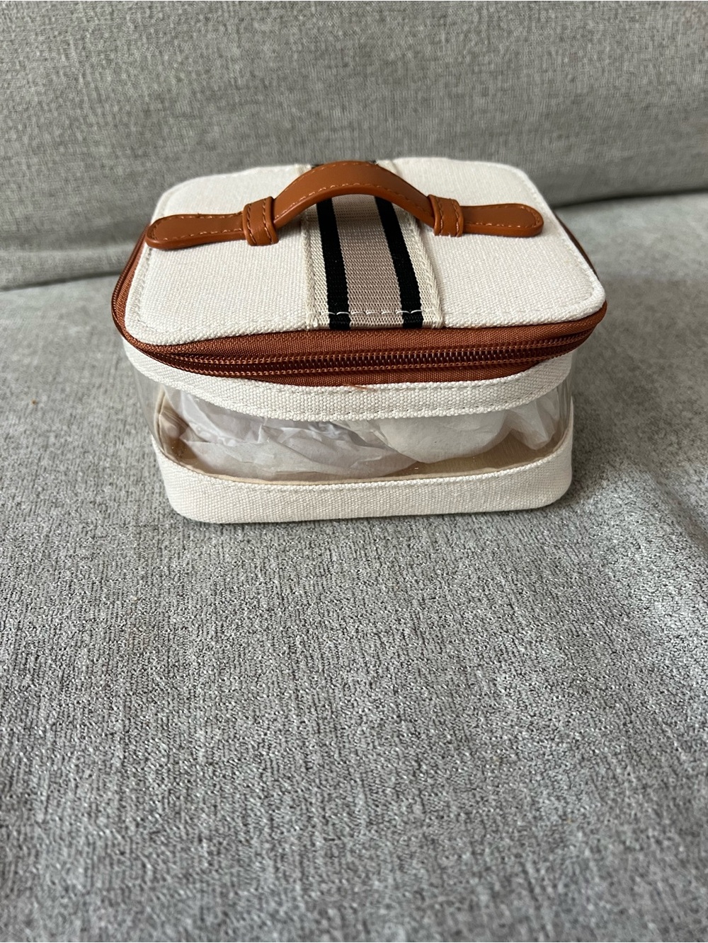 Canvas Travel Cosmetic Case - Cream with Tan Trim